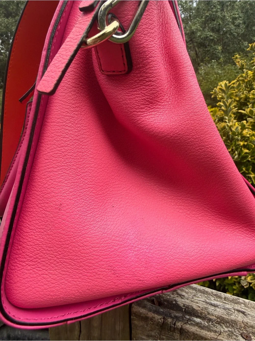 kate spade Two-Tone Hot Pink and Orange Leather Satchel Crossbody